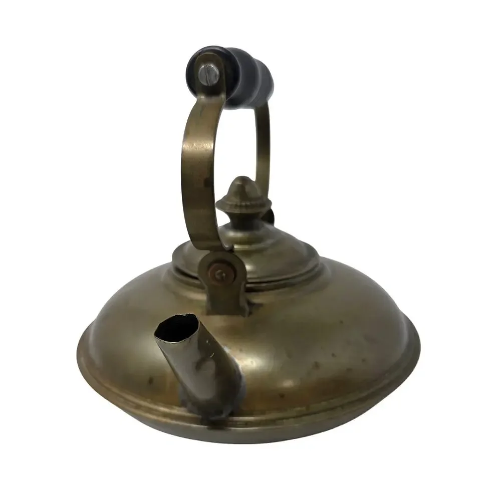 Vintage Brass Tea Kettle Wooden Handle Decorative Tin-Lined Small Teapot